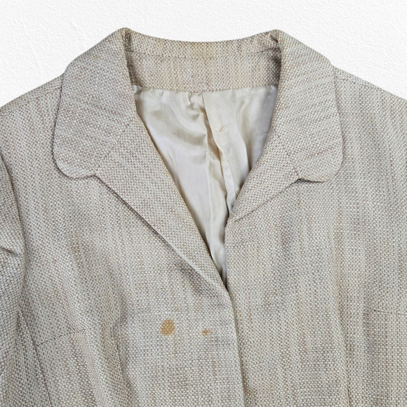 50s Vintage Adele Simpson Beige Tweed Blazer Sheath Classic Dress Set Size 2 - Picture 13 of 16